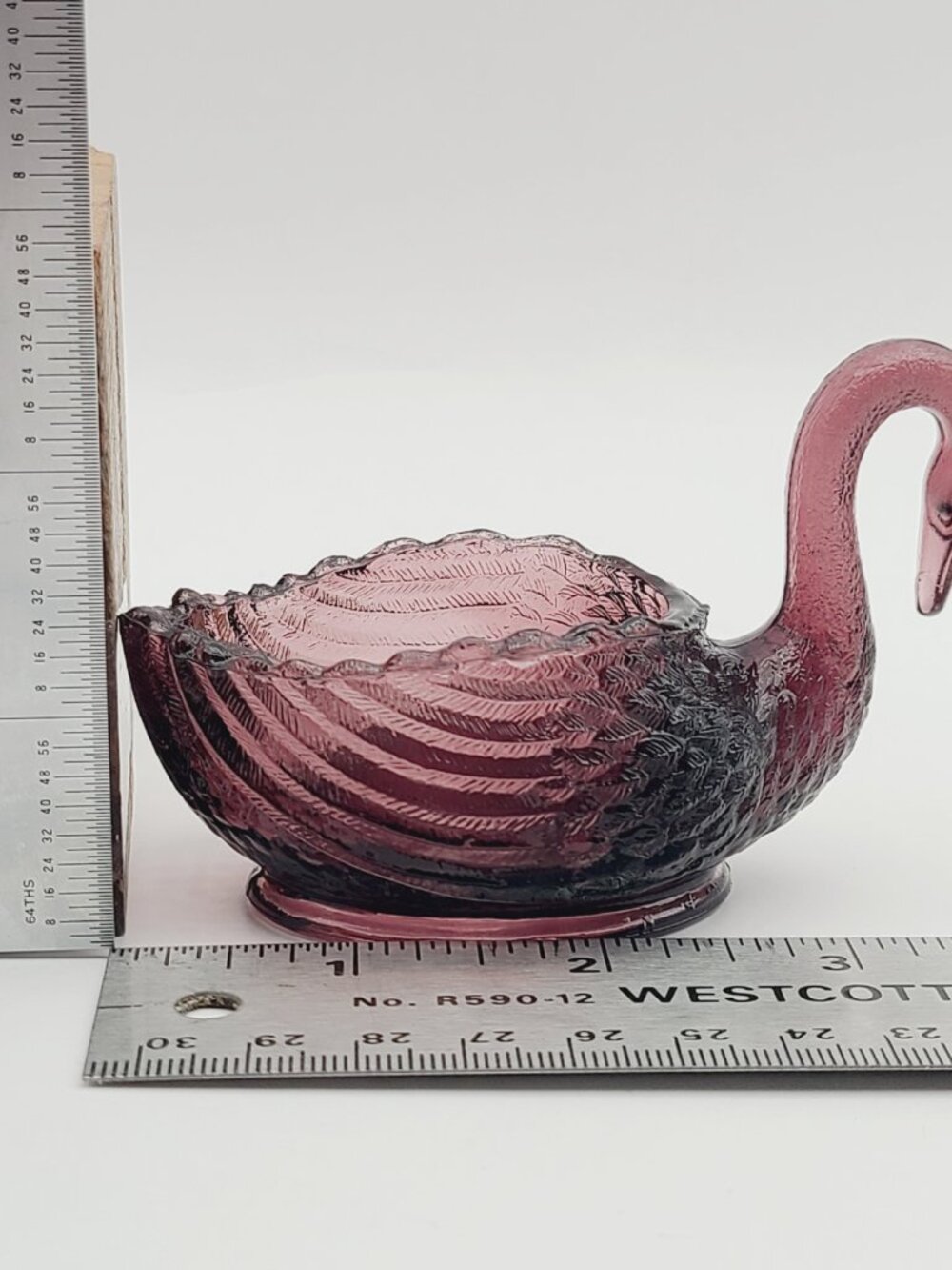 LG Wright Glass Vintage MCM Amethyst Swan Standard Open Salt Cellar 3.75" Long - Picture 8 of 8
